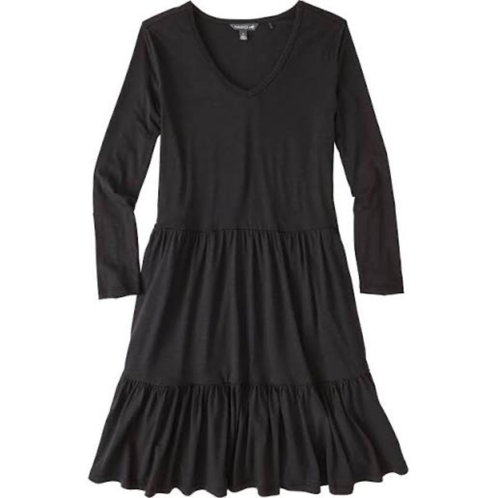 Toad&Co Womens Whirlwind Black Long Sleeve V-Neck Tiered Jersey Dress Size M